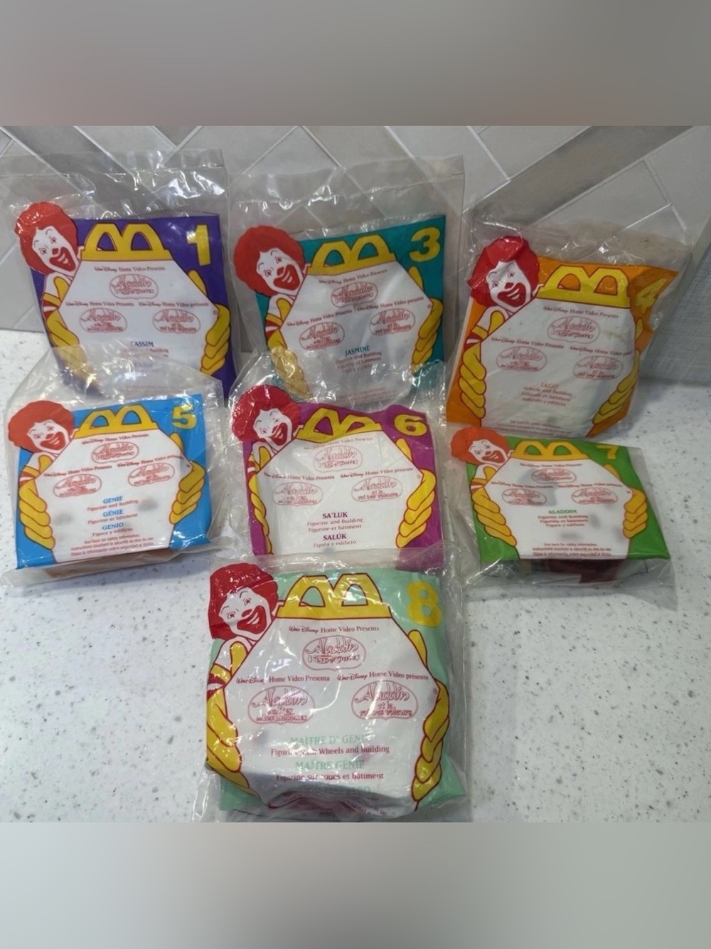 1996 McDonald's Aladdin Happy Meal Toys - Set of 7 In Bag -Just Missing #2